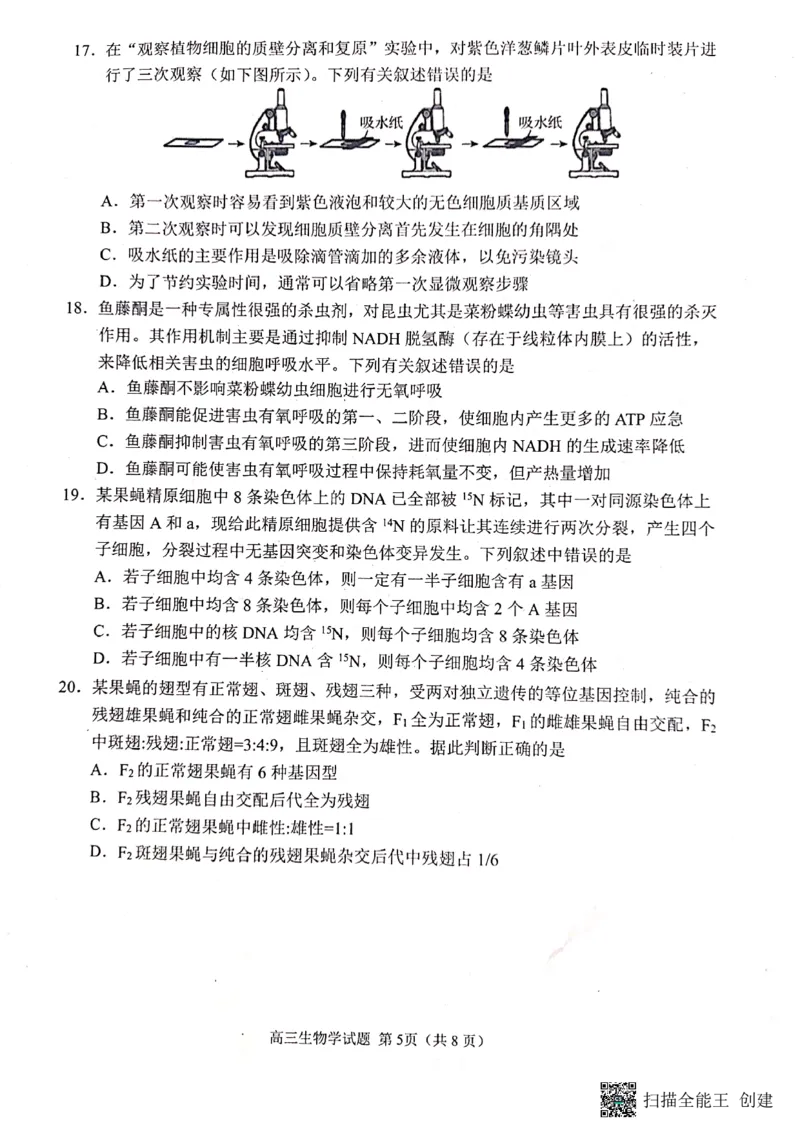 2023届山东省日照市高三上学期第一次校际联考生物试题(1)_2023年8月_028月合集_2023届山东省日照市高三上学期第一次校际联考