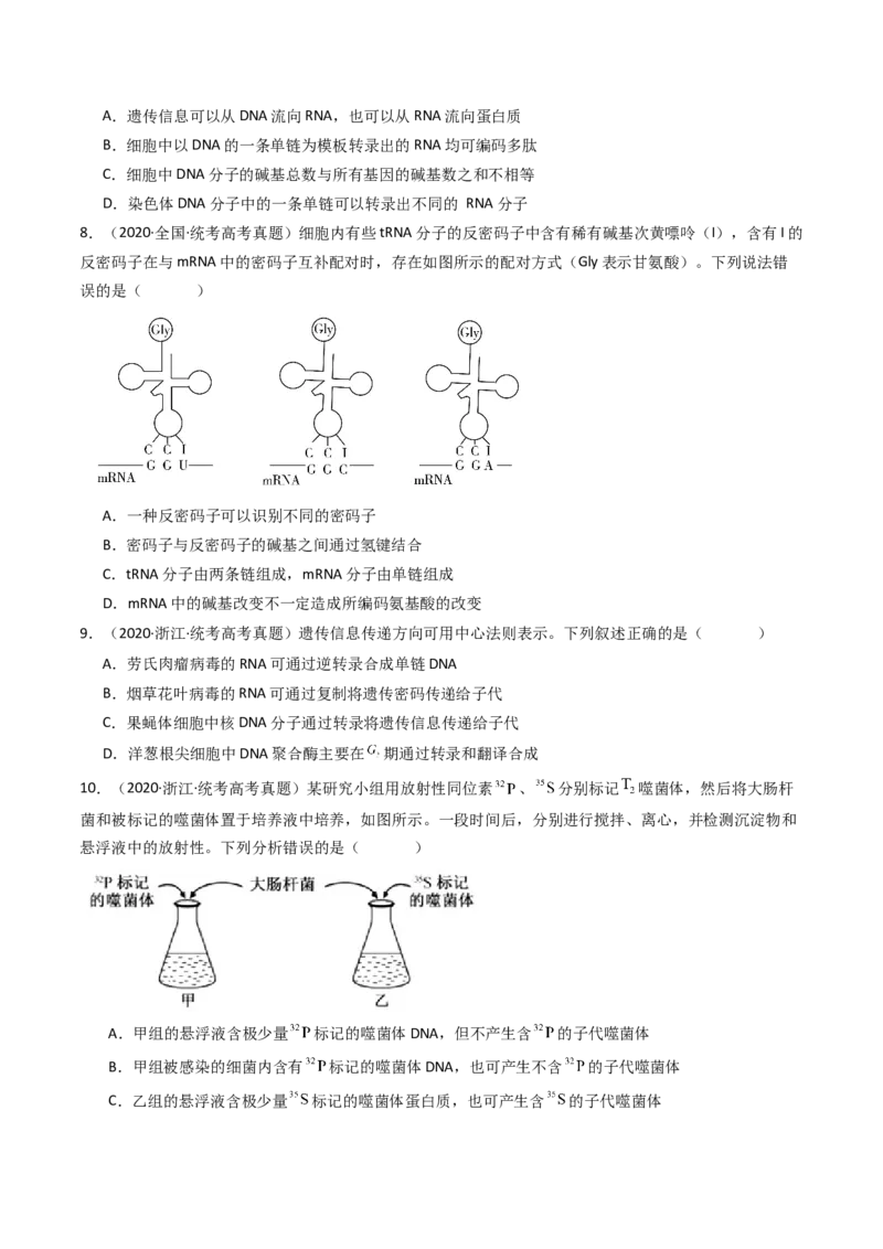 专题10遗传的分子基础（原卷卷）_近10年高考真题汇编（必刷）_十年（2014-2024）高考生物真题分项汇编（全国通用）_十年（2014-2023）高考生物真题分项汇编（全国通用）