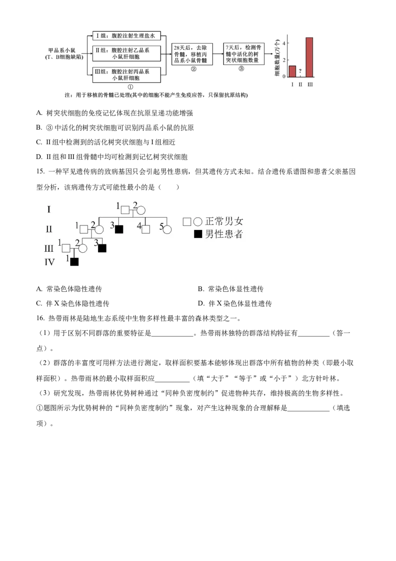 2024年重庆新课标高考生物试卷（原卷版）_高考真题全网收集_生物学_2024年新高考重庆卷生物高考真题解析（参考版）