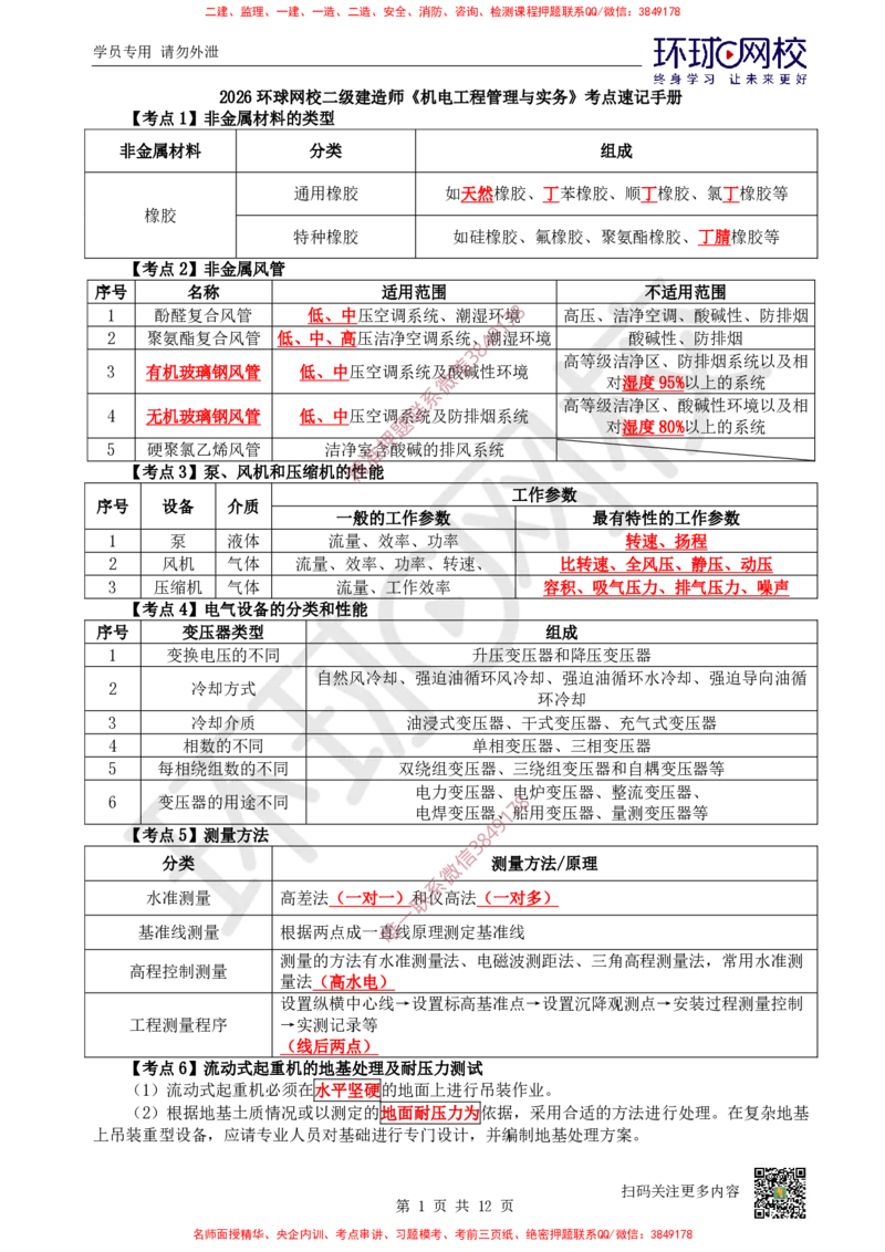 2026环球网校二级建造师《机电工程管理与实务》考点速记手册_2026二建全科_2026二级建造师（持续更新）看这里_2026二建机电SVIP_01-精华文档✿电子教材✿历年真题
