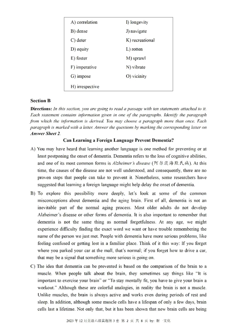 2023.12六级真题第3套可复制可检索，打印首选_英语四六级整合_英语四六级真题版本二此版为主此文件夹会持续更新_六级真题_1.六级真题+答案解析+听力音频_2023年12月CET6