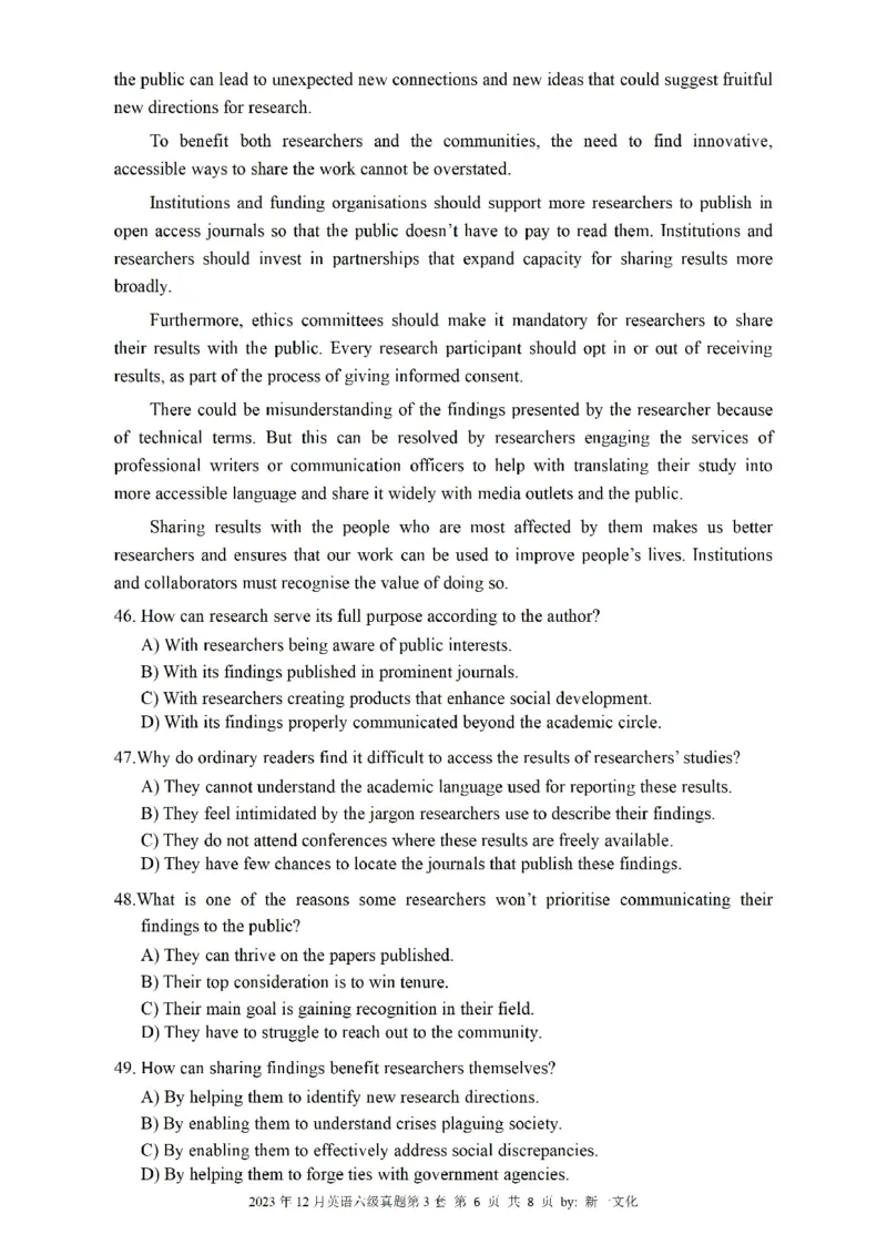 2023.12六级真题第3套可复制可检索，打印首选_英语四六级整合_英语四六级真题版本二此版为主此文件夹会持续更新_六级真题_1.六级真题+答案解析+听力音频_2023年12月CET6