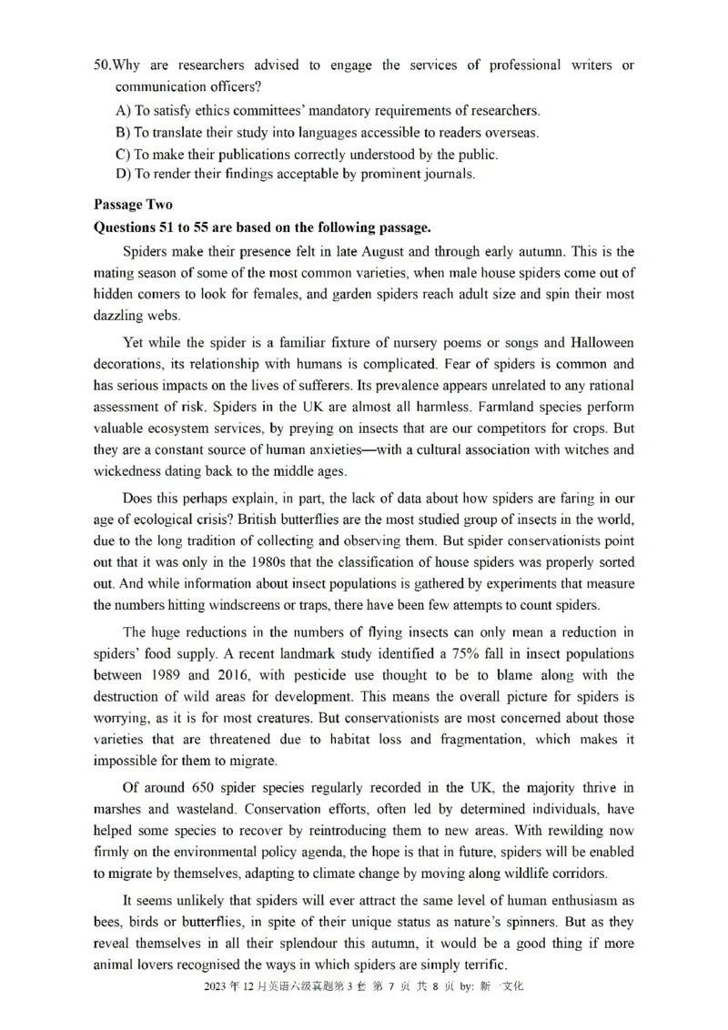 2023.12六级真题第3套可复制可检索，打印首选_英语四六级整合_英语四六级真题版本二此版为主此文件夹会持续更新_六级真题_1.六级真题+答案解析+听力音频_2023年12月CET6