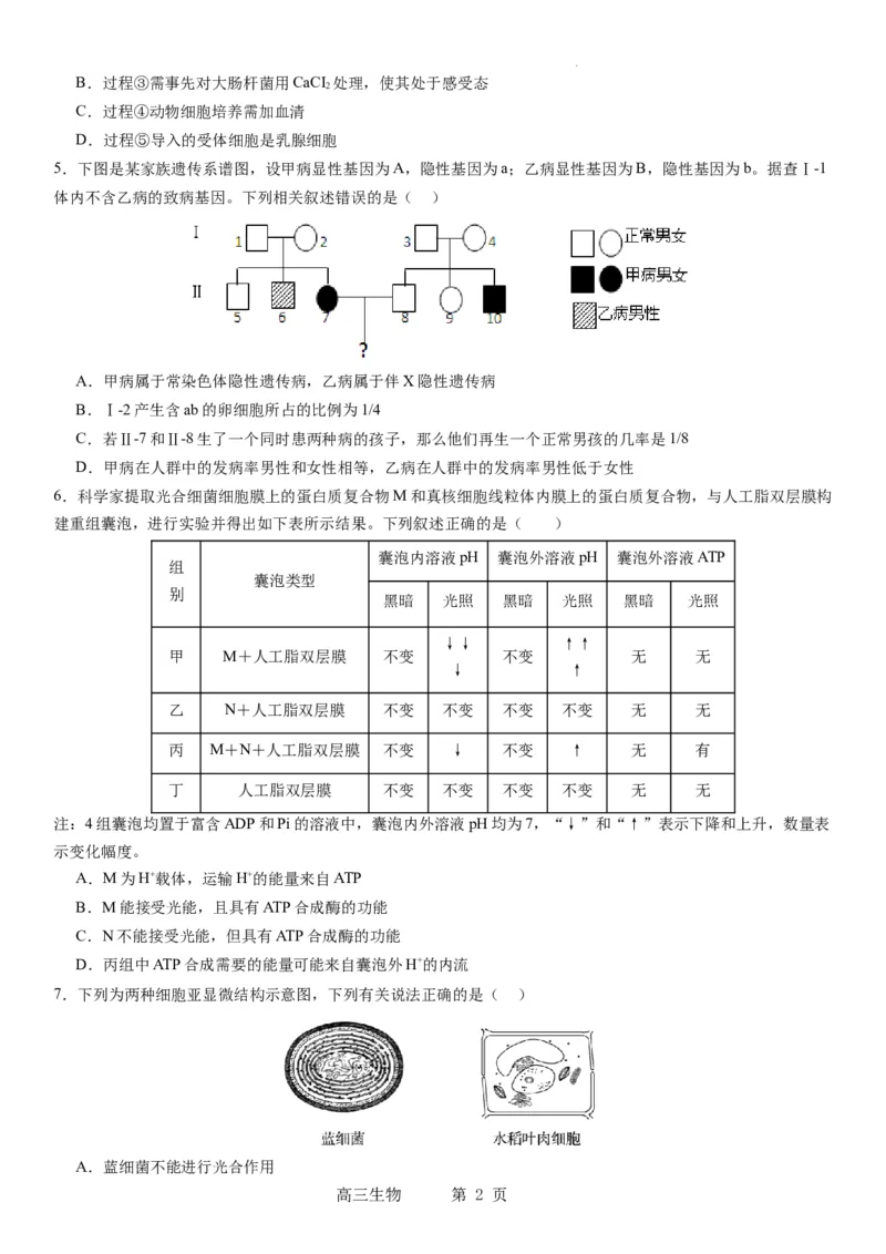 东北育才学校科学高中部2023-2024学年度高考适应性测试（一）生物试题_2023年7月_01每日更新_30号_2024届辽宁省沈阳市东北育才学校科学高中部高三高考适应性测试（一）