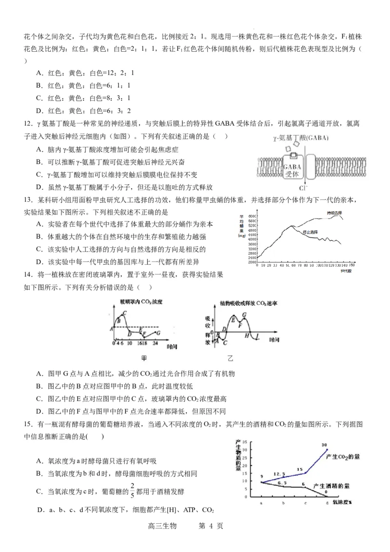 东北育才学校科学高中部2023-2024学年度高考适应性测试（一）生物试题_2023年7月_01每日更新_30号_2024届辽宁省沈阳市东北育才学校科学高中部高三高考适应性测试（一）