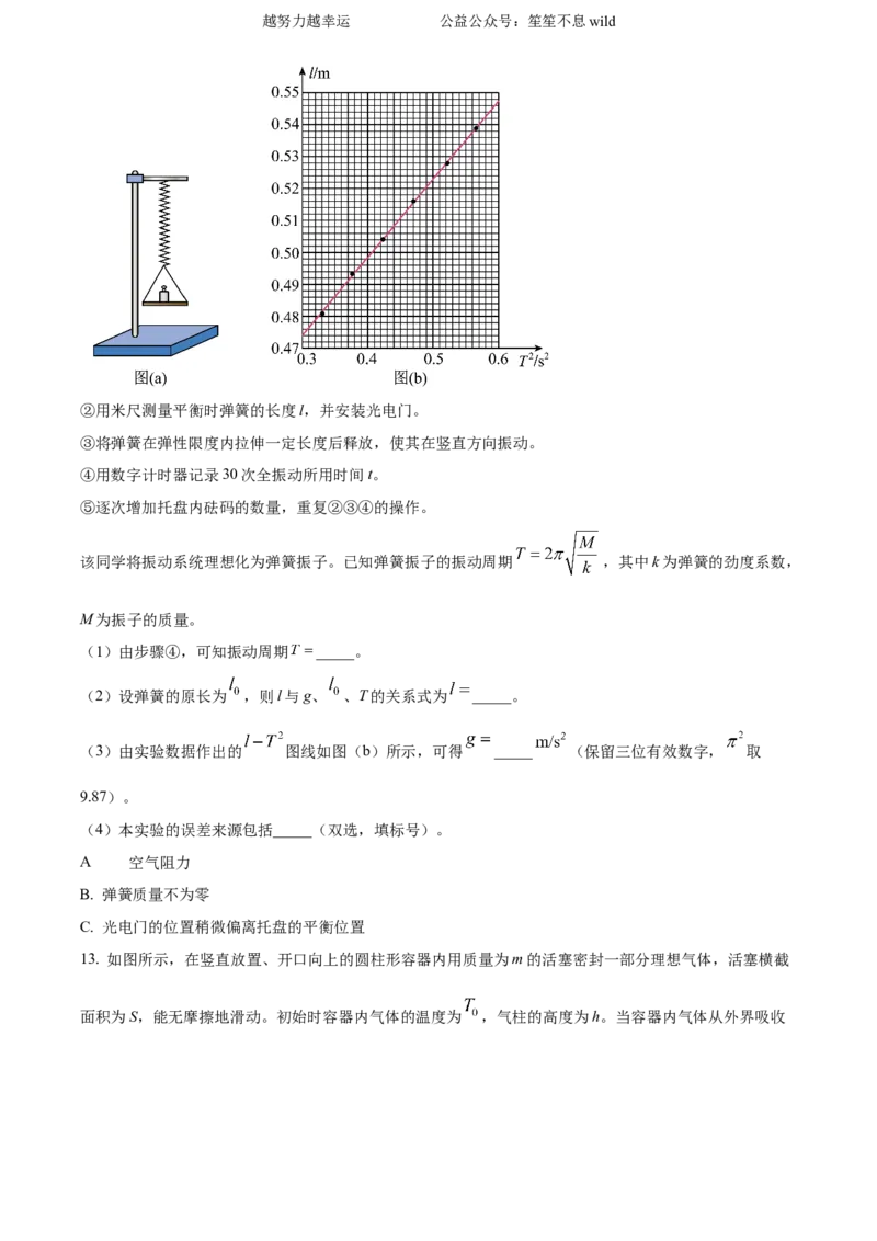 精品解析：2024年高考湖北卷物理真题（原卷版）_高考真题全网收集_物理_2024年新高考湖北卷物理高考真题解析（参考版）