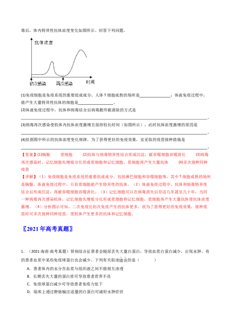 专题19免疫调节（解析卷）_近10年高考真题汇编（必刷）_十年（2014-2024）高考生物真题分项汇编（全国通用）_十年（2014-2023）高考生物真题分项汇编（全国通用）