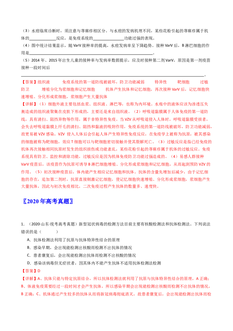 专题19免疫调节（解析卷）_近10年高考真题汇编（必刷）_十年（2014-2024）高考生物真题分项汇编（全国通用）_十年（2014-2023）高考生物真题分项汇编（全国通用）