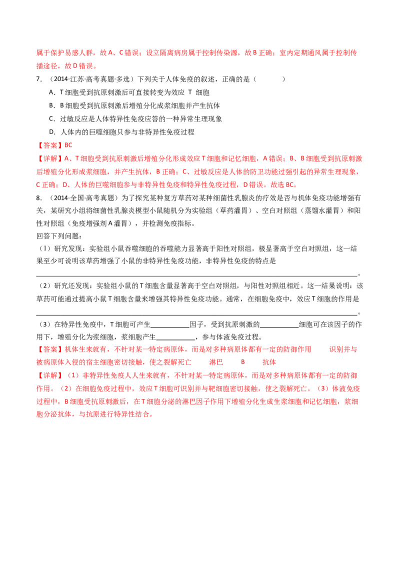 专题19免疫调节（解析卷）_近10年高考真题汇编（必刷）_十年（2014-2024）高考生物真题分项汇编（全国通用）_十年（2014-2023）高考生物真题分项汇编（全国通用）
