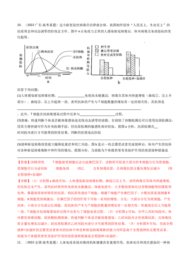 专题19免疫调节（解析卷）_近10年高考真题汇编（必刷）_十年（2014-2024）高考生物真题分项汇编（全国通用）_十年（2014-2023）高考生物真题分项汇编（全国通用）