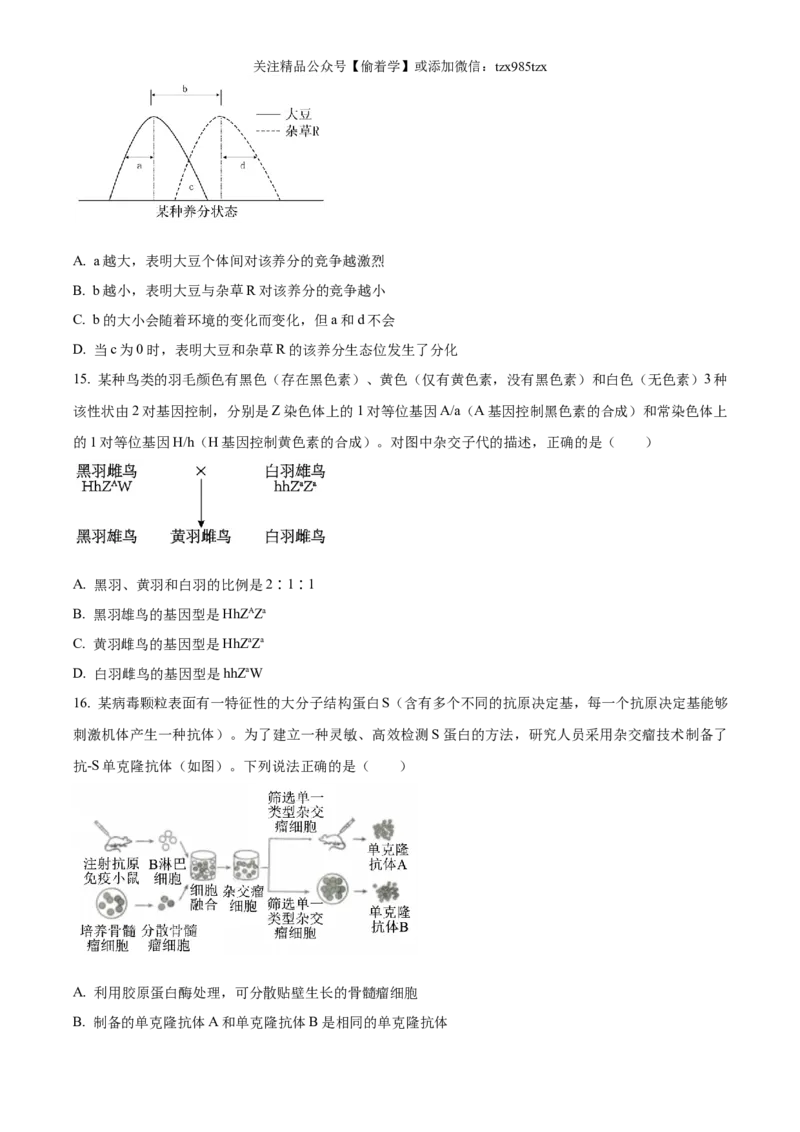 精品解析：2024年江西高考真题生物试卷（原卷版）_高考真题全网收集_生物学_精品解析：2024年新高考江西卷生物高考真题解析（参考版）