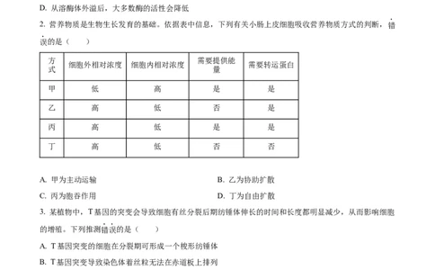 精品解析：2024年江西高考真题生物试卷（原卷版）_高考真题全网收集_生物学_精品解析：2024年新高考江西卷生物高考真题解析（参考版）