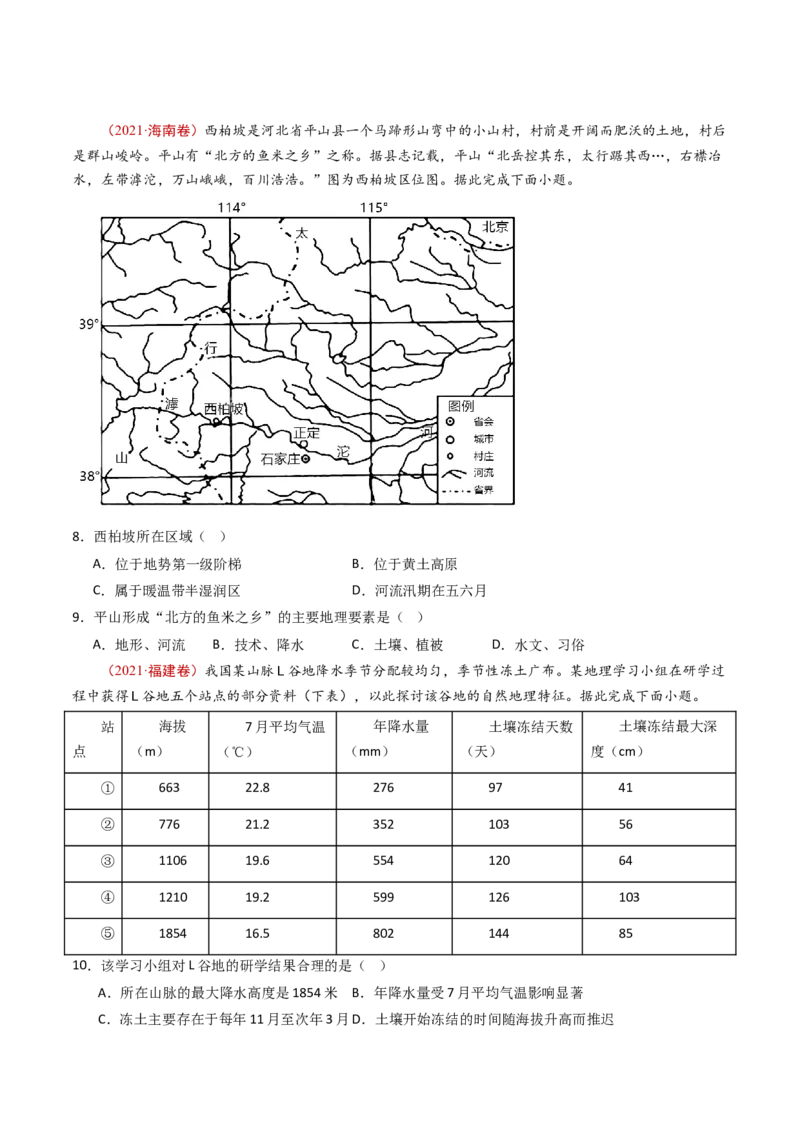 专题17区域地理-十年（2014-2023）高考地理真题分项汇编（学生卷）_近10年高考真题汇编（必刷）_十年（2014-2024）高考地理真题分项汇编（全国通用）