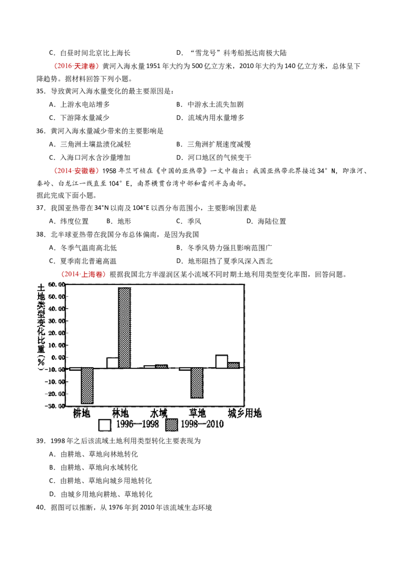 专题17区域地理-十年（2014-2023）高考地理真题分项汇编（学生卷）_近10年高考真题汇编（必刷）_十年（2014-2024）高考地理真题分项汇编（全国通用）