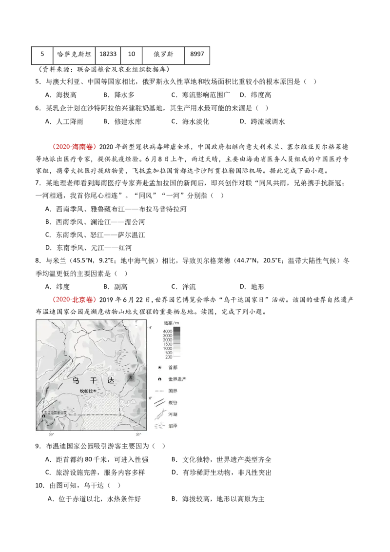 专题17区域地理-十年（2014-2023）高考地理真题分项汇编（学生卷）_近10年高考真题汇编（必刷）_十年（2014-2024）高考地理真题分项汇编（全国通用）