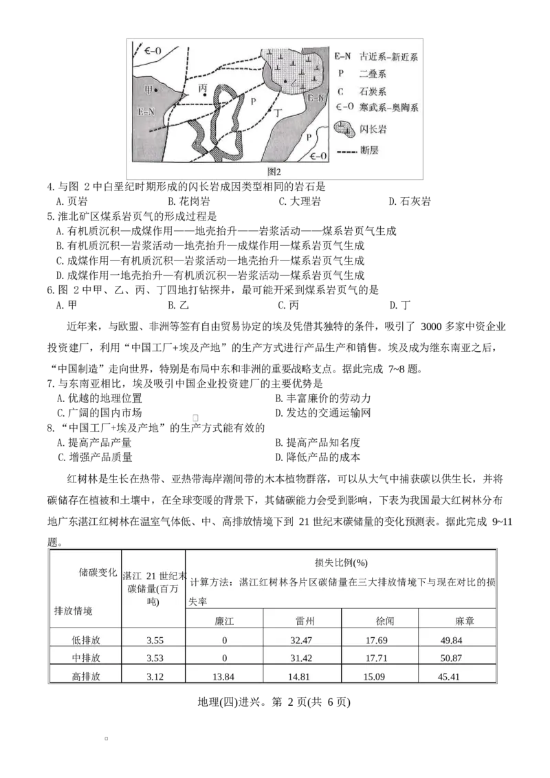 2026届云南省云南名校联盟高三上学期第四次联考模拟预测地理试题试卷(1)_2026年1月_260106云南省名校联盟2025-2026学年高三上学期第四次联考模拟预测（全科）