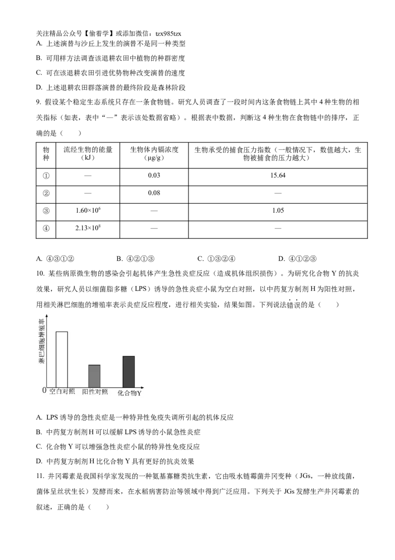 精品解析：2024年江西高考真题生物试卷（原卷版）_高考真题全网收集_生物学_2024年新高考江西卷生物高考真题解析（参考版）