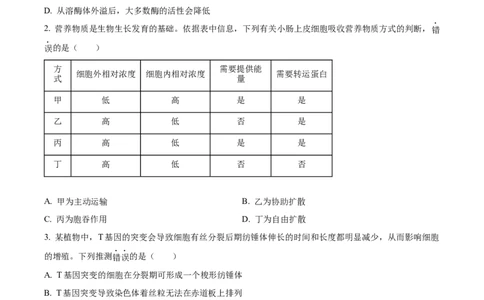 精品解析：2024年江西高考真题生物试卷（原卷版）_高考真题全网收集_生物学_2024年新高考江西卷生物高考真题解析（参考版）