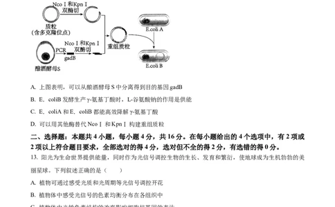 精品解析：2024年江西高考真题生物试卷（原卷版）_高考真题全网收集_生物学_2024年新高考江西卷生物高考真题解析（参考版）