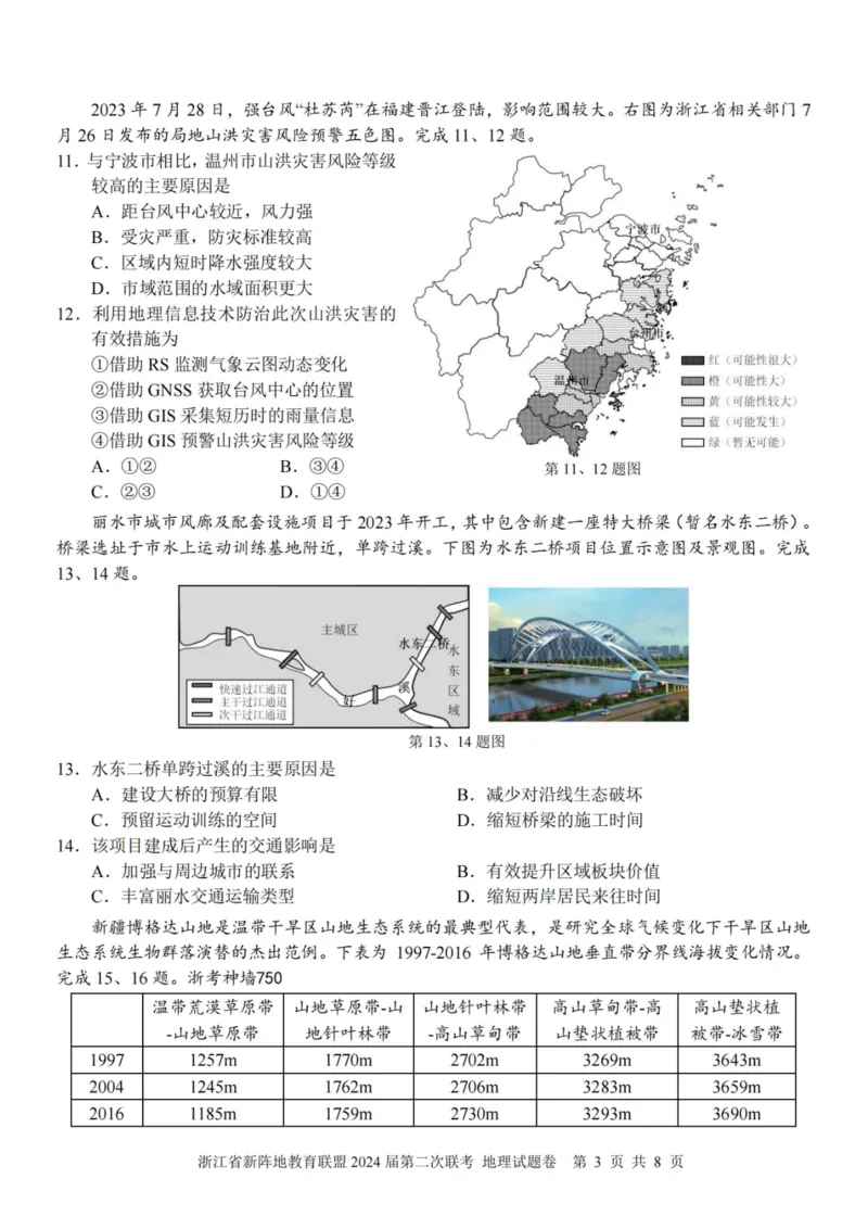 地理卷-2310新阵地联盟(1)_2023年10月_0210月合集_2024届浙江省新阵地教育联盟高三上学期第二次联考_浙江省新阵地教育联盟2024届高三上学期第二次联考地理