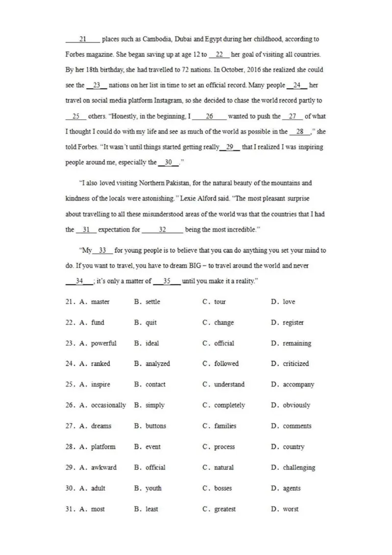 乌鲁木齐101中高三上(8月月考)-英语试题+答案(1)_2023年9月_029月合集_2024届新疆乌鲁木齐市第101中学高三上学期8月月考