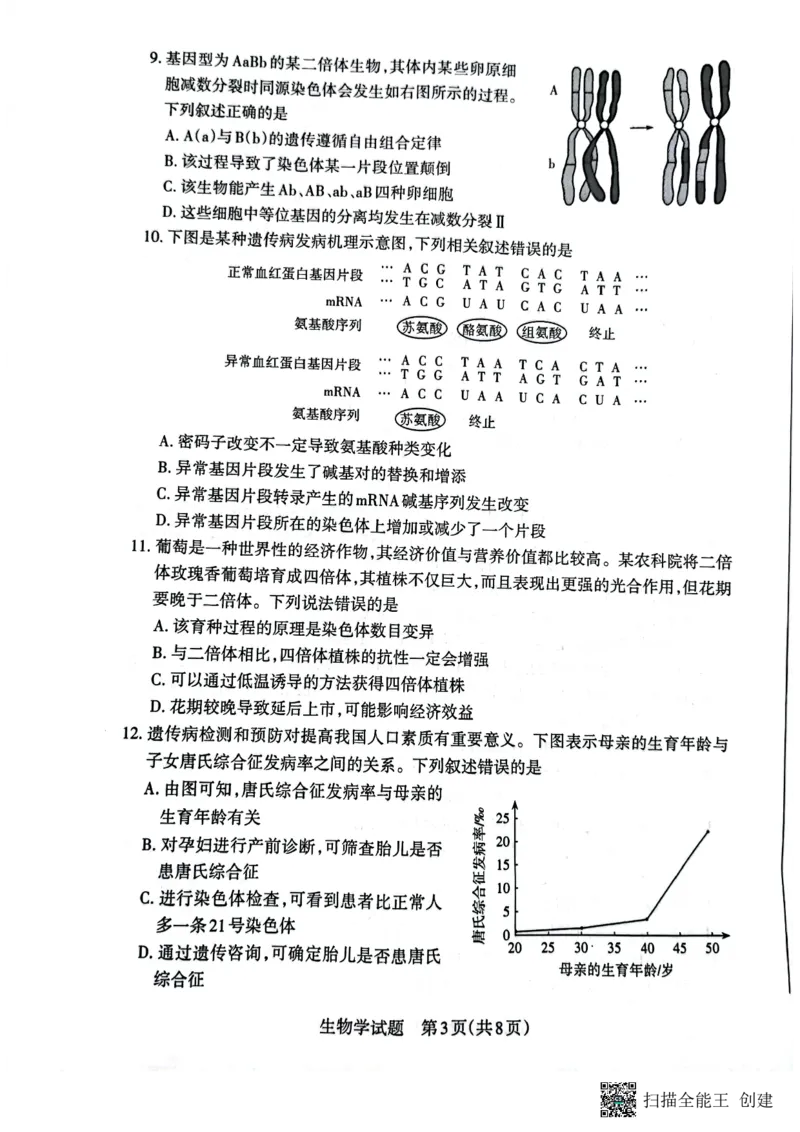 山西省大同市2023-2024学年高三上学期10月月考生物试题(1)_2023年10月_0210月合集_2024届山西省大同市高三上学期10月月考_山西省大同市2024届高三上学期10月月考生物