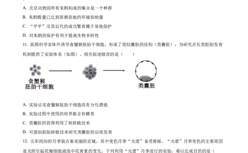 精品解析：2024年北京高考真题生物试卷（原卷版）_高考真题全网收集_生物学_2024年新高考北京卷生物高考真题解析（参考版）