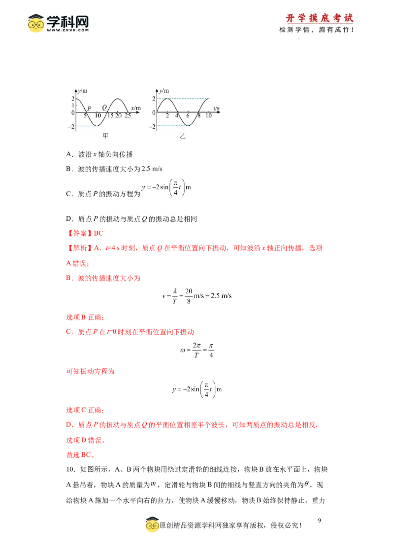物理-2024届新高三开学摸底考试卷（山东专用）(解析版)_2024届新高三开学摸底考试卷_物理-2024届新高三开学摸底考试卷_物理-2024届新高三开学摸底考试卷（山东专用）