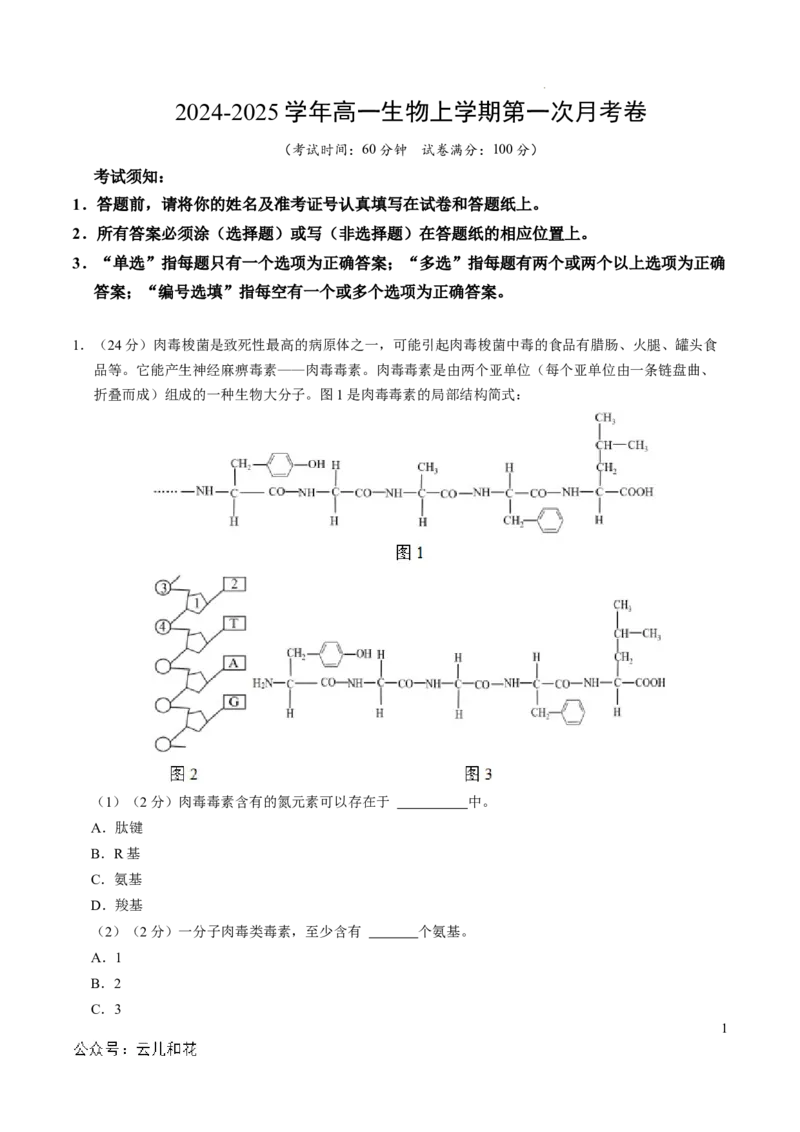 高一生物第一次月考卷（全解全析）（上海专用）_1多考区联考试卷_0922黄金卷：2024-2025学年高一上学期第一次月考9科word解析版含答题卡（上海专用）