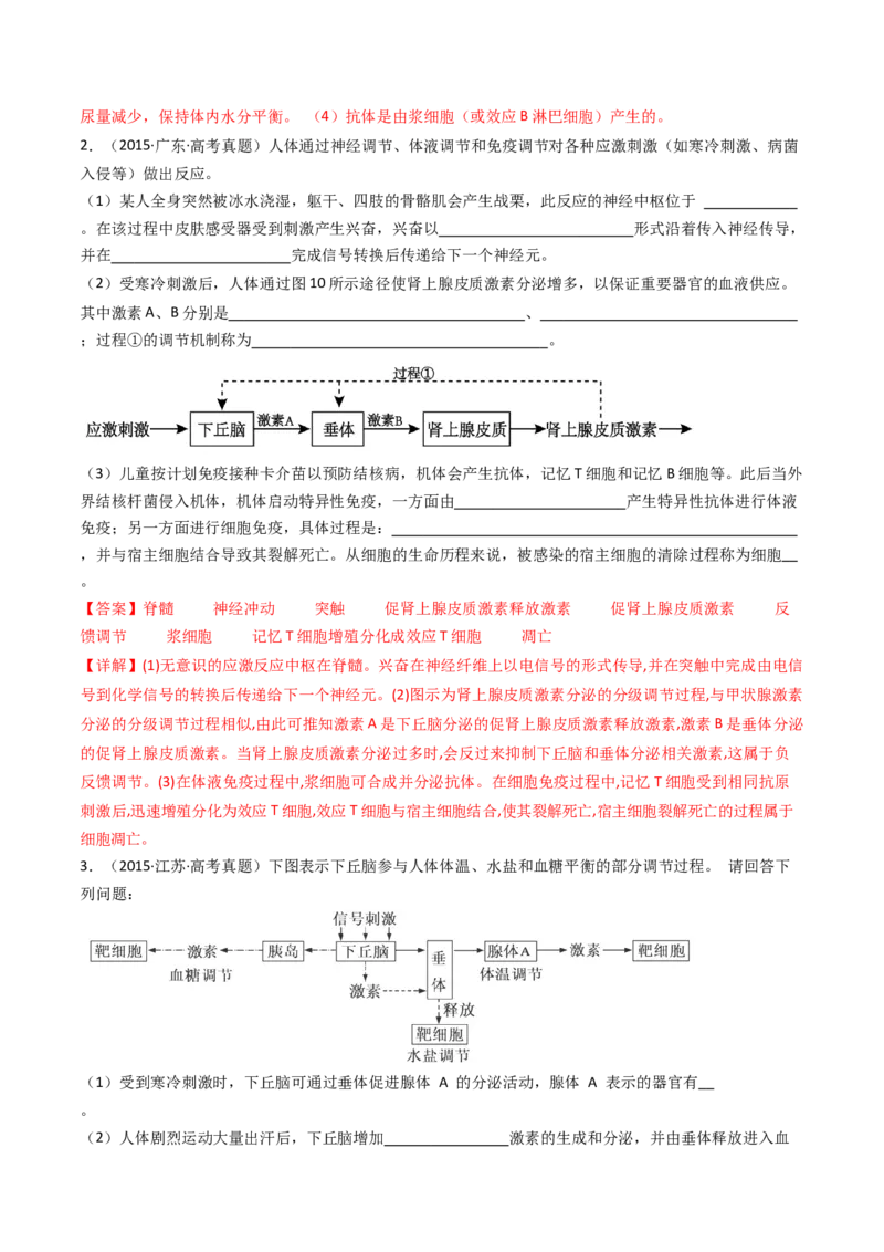 专题20动物生命活动调节的综合（解析卷）_近10年高考真题汇编（必刷）_十年（2014-2024）高考生物真题分项汇编（全国通用）_十年（2014-2023）高考生物真题分项汇编（全国通用）