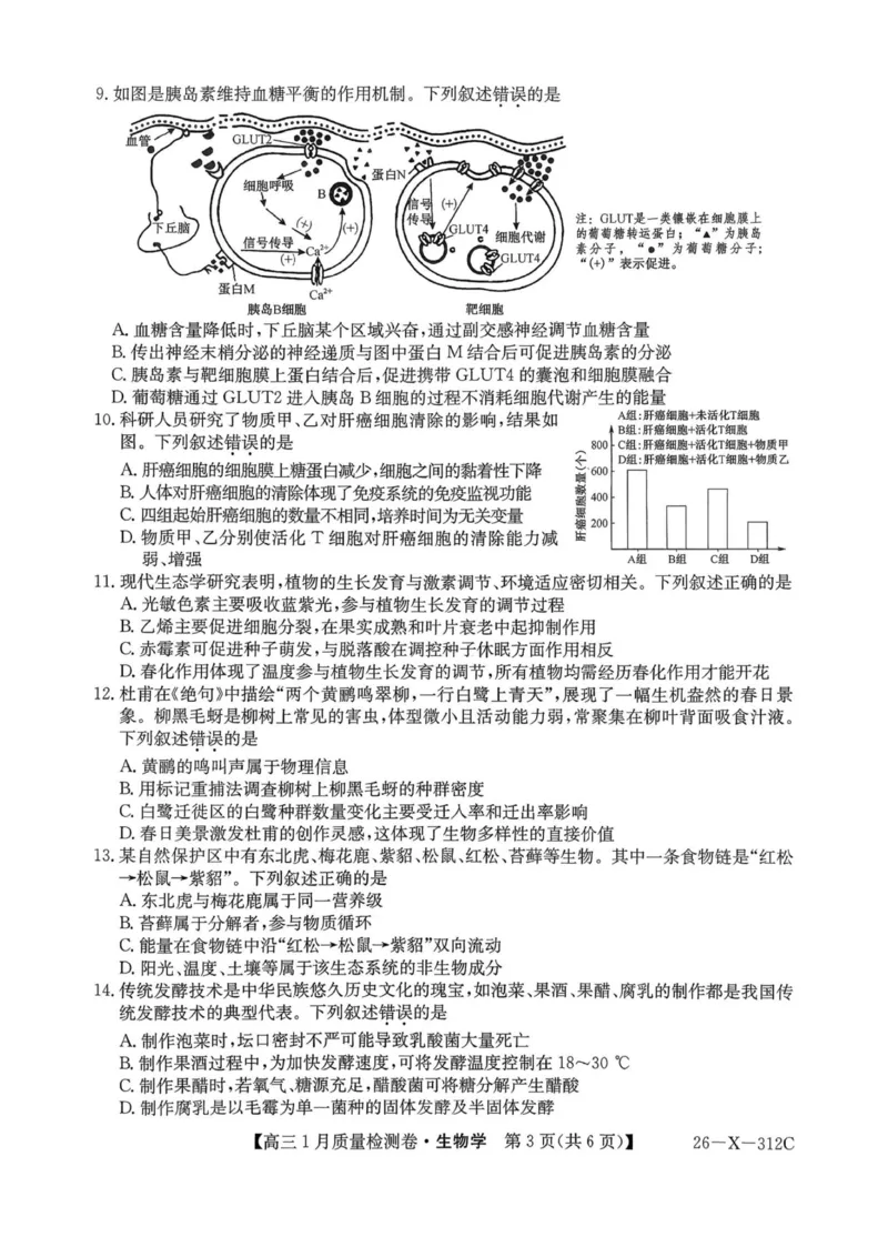 生物试卷-卓越联盟2025-2026学年高三1月质量检测（26-X-312C）(1)_2026年1月_260115山西三晋卓越联盟2025-2026学年高三1月质量检测（26-X-312C）（全科）