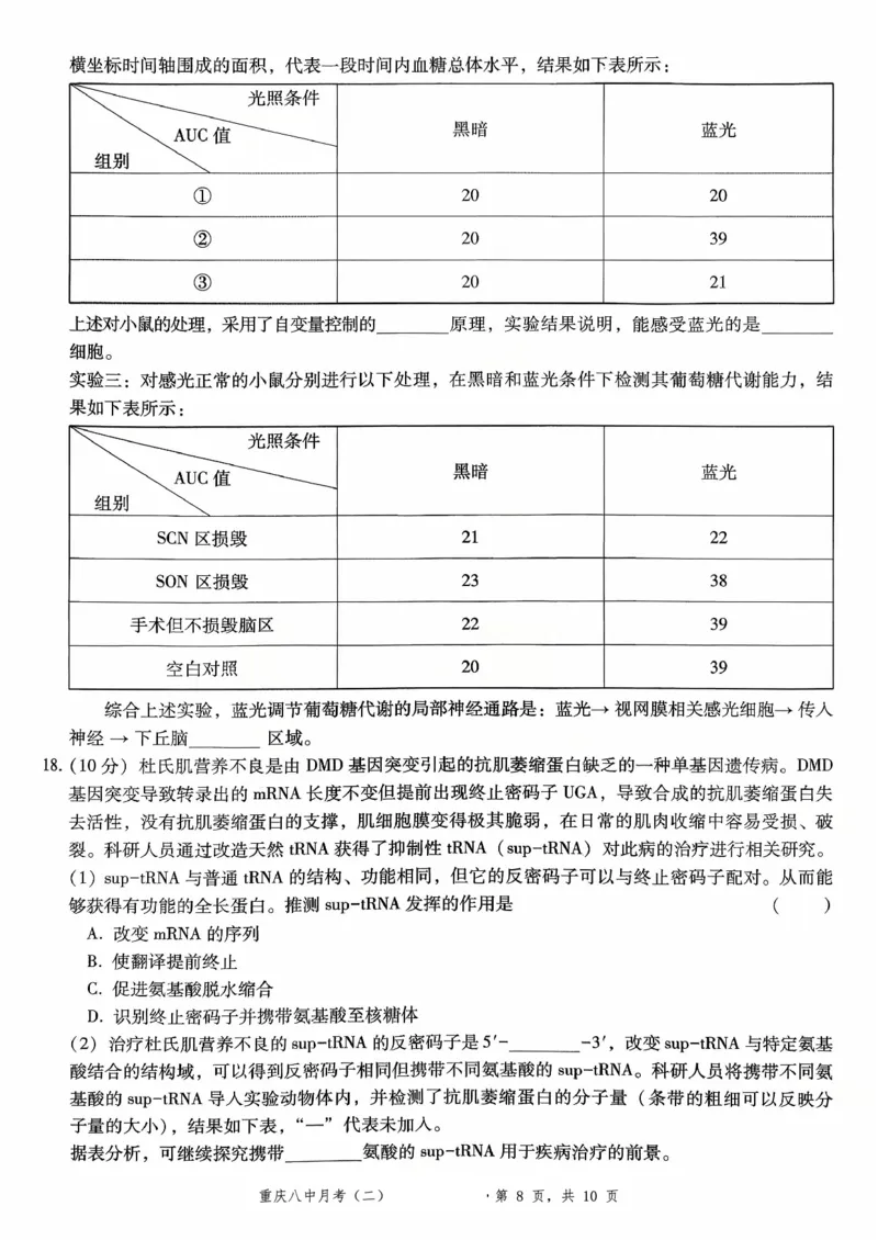 重庆八中（二）生物试卷_2025年10月_12026年试卷教辅资源等多个文件_251029重庆市第八中学2026届高考适应性月考卷（二）（全科）