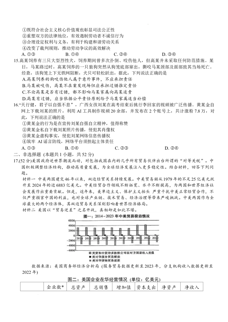 重庆市第八中学2026届高三9月高考适应性月考卷（一）政治试卷（含答案）_2025年9月_250927重庆市第八中学校2025-2026学年高三上学期9月月考