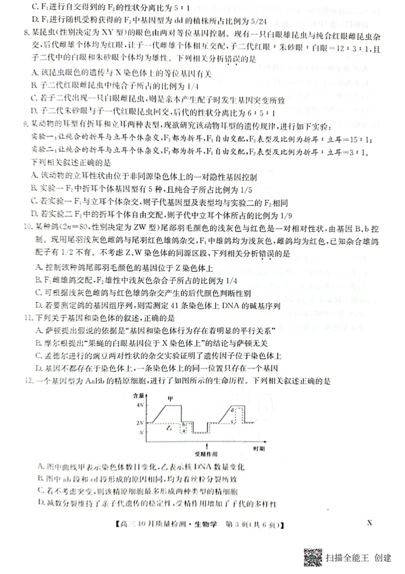2024届河南省九师联盟10月联考高三生物试卷(1)_2023年10月_0210月合集_2024届九师联盟高三上学期10月质量检测（L）_九师联盟2024届高三上学期10月质量检测（L）生物