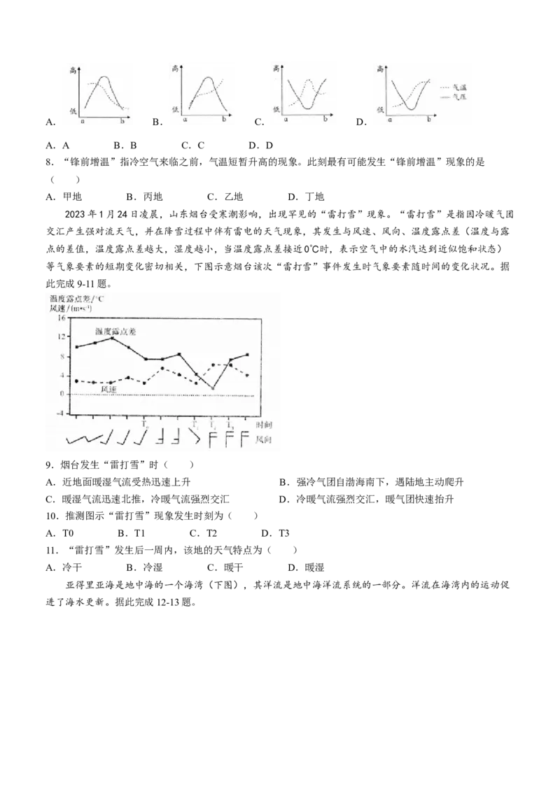 2024山东省德州市第一中学高三上学期10月月考地理试题（含答案）(1)_2023年10月_01每日更新_6号_2024届山东省德州市一中高三上学期10月月考