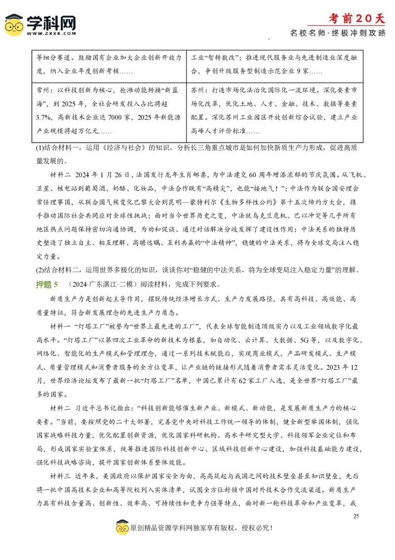 政治（四）-2024年高考考前20天终极冲刺攻略_2024高考押题卷_62024学科网全系列_20学科网高考考前终极攻略_政治-2024年高考考前20天终极冲刺攻略