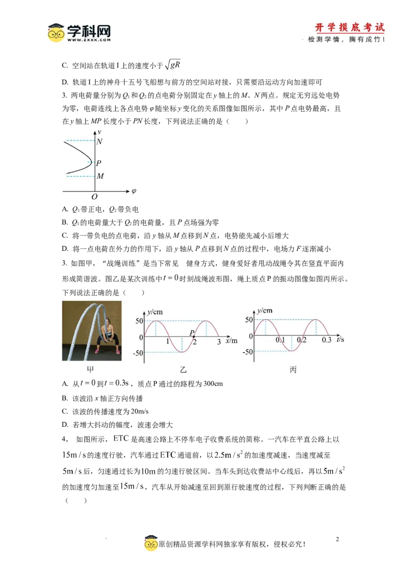 物理-2024届新高三开学摸底考试卷02（全国通用新教材）(考试版)_2024届新高三开学摸底考试卷_物理-2024届新高三开学摸底考试卷_物理-2024届新高三开学摸底考试卷02（全国通用新教材）