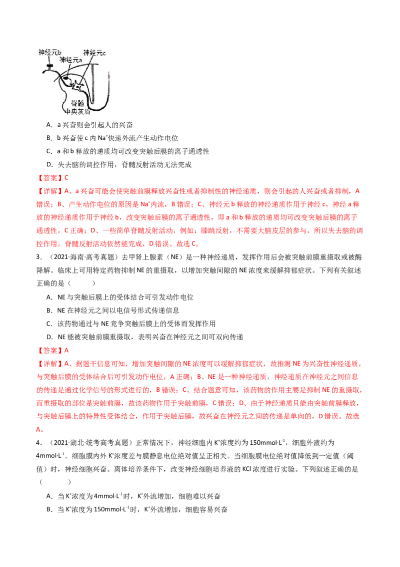 专题17神经调节（解析卷）_近10年高考真题汇编（必刷）_十年（2014-2024）高考生物真题分项汇编（全国通用）_十年（2014-2023）高考生物真题分项汇编（全国通用）