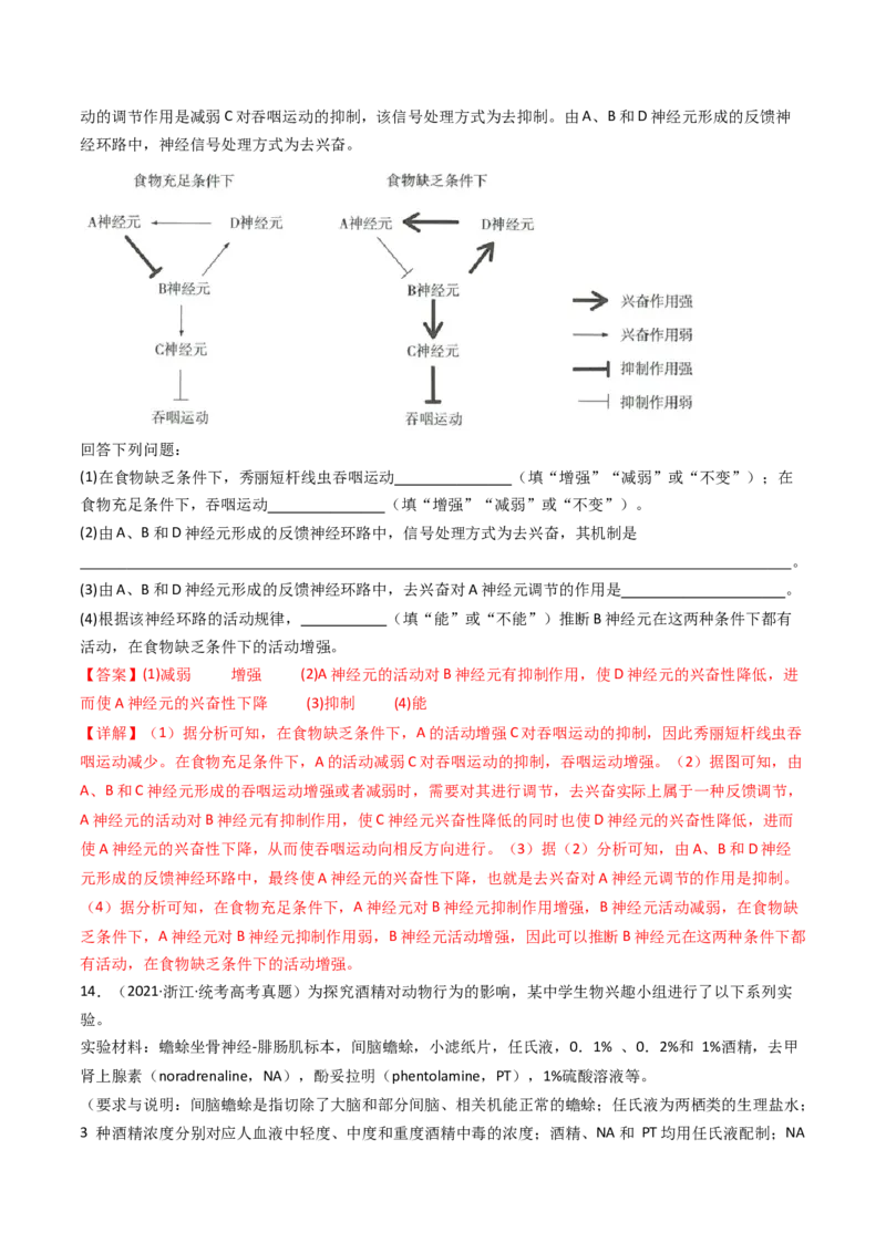 专题17神经调节（解析卷）_近10年高考真题汇编（必刷）_十年（2014-2024）高考生物真题分项汇编（全国通用）_十年（2014-2023）高考生物真题分项汇编（全国通用）