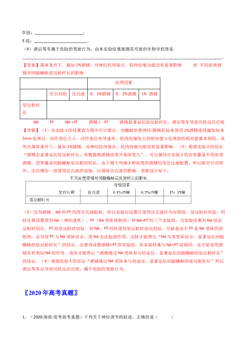 专题17神经调节（解析卷）_近10年高考真题汇编（必刷）_十年（2014-2024）高考生物真题分项汇编（全国通用）_十年（2014-2023）高考生物真题分项汇编（全国通用）