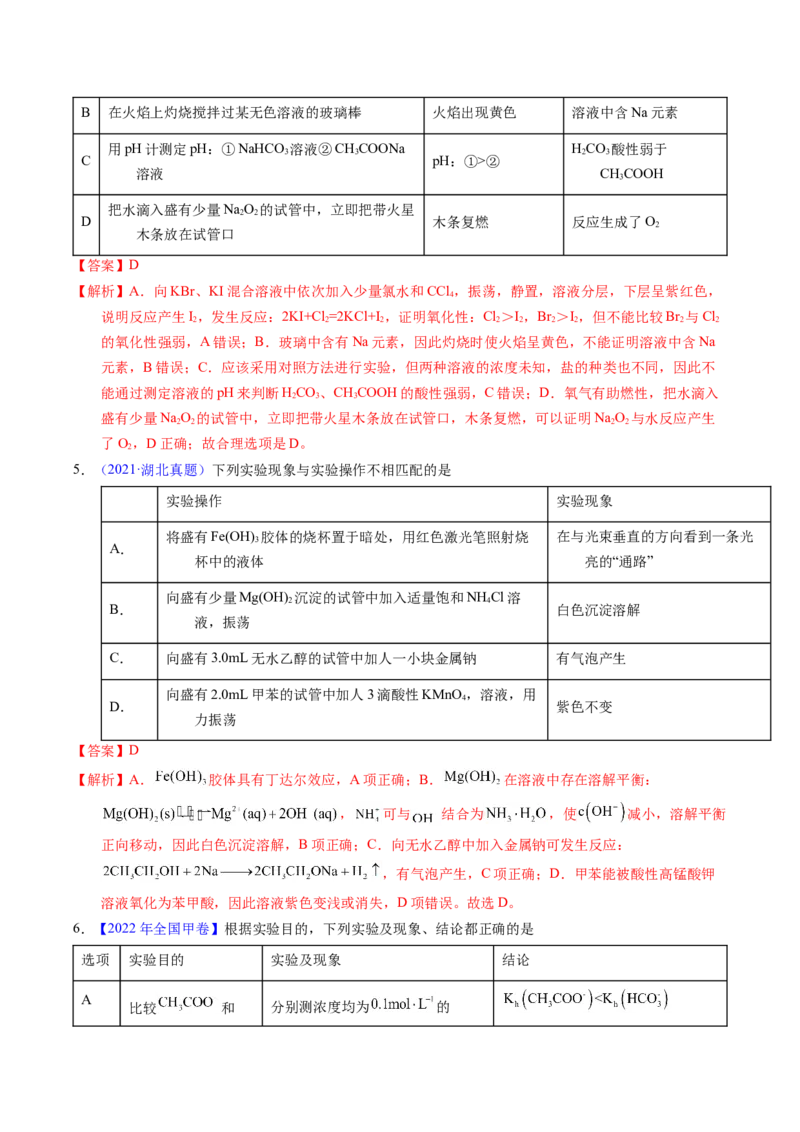 专题86实验设计与评价&mdash;&mdash;表格型（解析卷）_近10年高考真题汇编（必刷）_十年（2014-2024）高考化学真题分项汇编（全国通用）_十年（2014-2023）高考化学真题分项汇编（全国通用）
