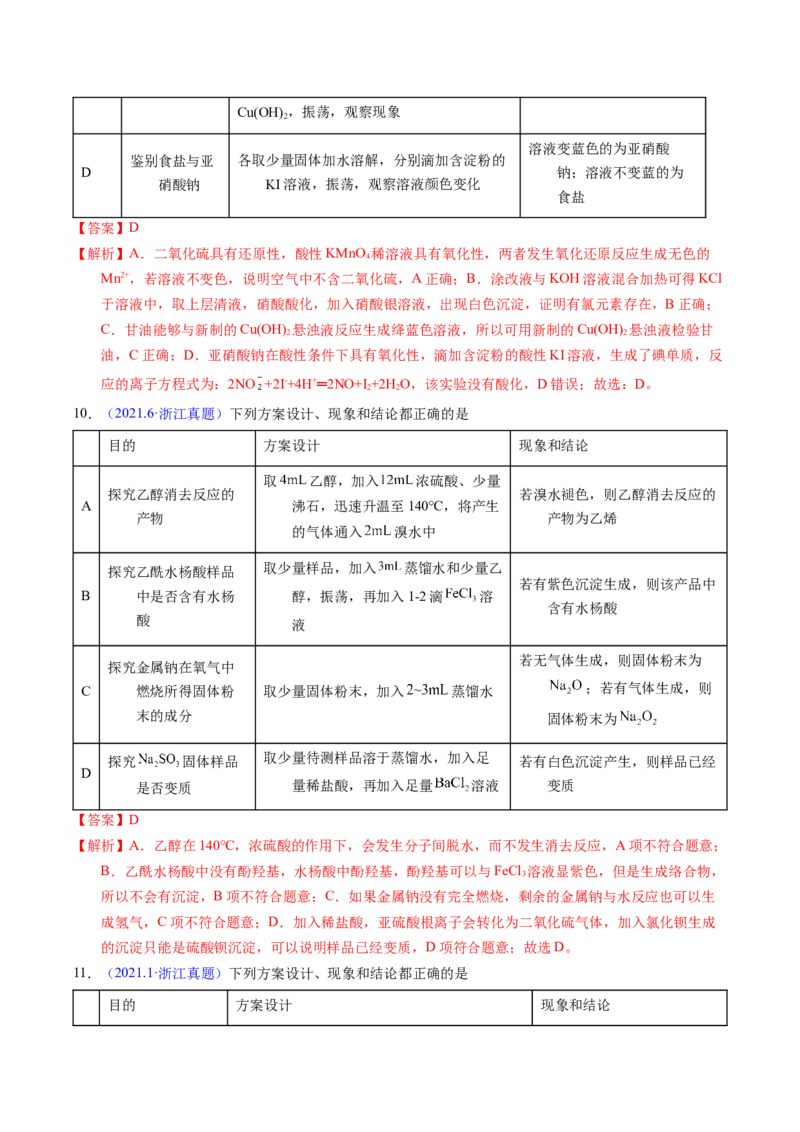 专题86实验设计与评价&mdash;&mdash;表格型（解析卷）_近10年高考真题汇编（必刷）_十年（2014-2024）高考化学真题分项汇编（全国通用）_十年（2014-2023）高考化学真题分项汇编（全国通用）