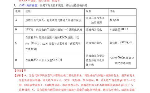 专题86实验设计与评价&mdash;&mdash;表格型（解析卷）_近10年高考真题汇编（必刷）_十年（2014-2024）高考化学真题分项汇编（全国通用）_十年（2014-2023）高考化学真题分项汇编（全国通用）
