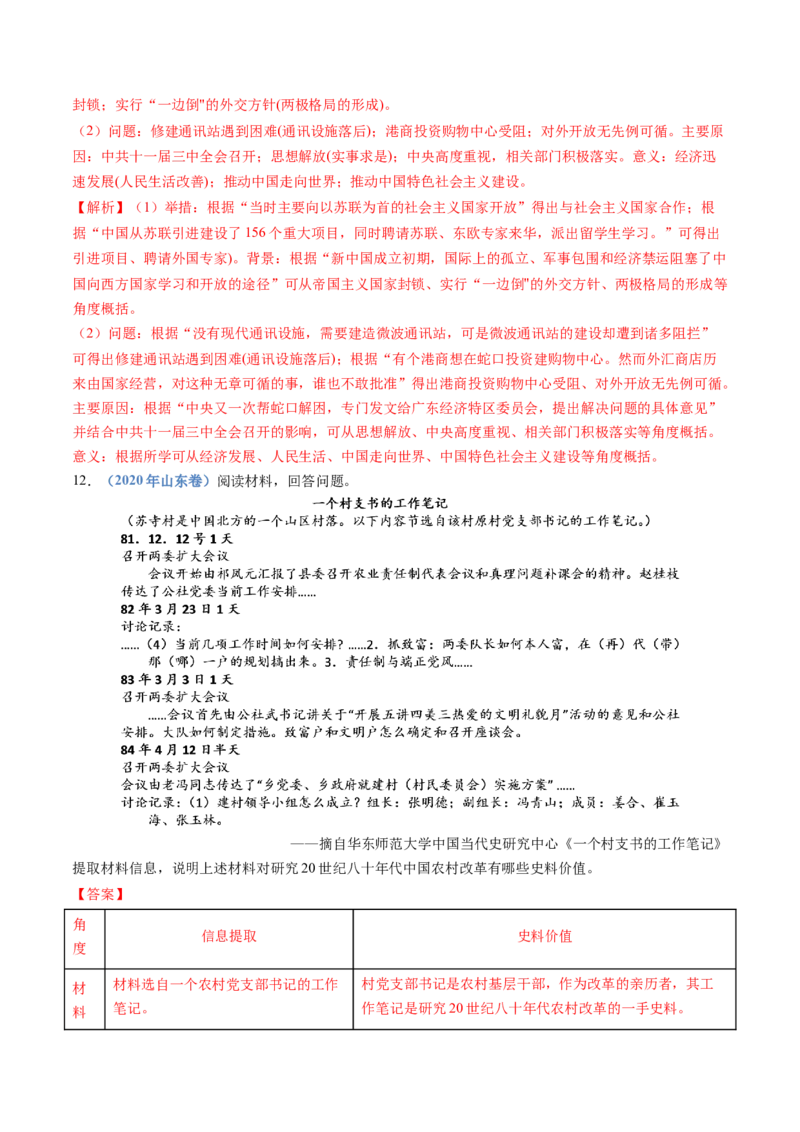 专题10改革开放与社会主义现代化建设新时期（解析卷）_近10年高考真题汇编（必刷）_十年（2014-2024）高考历史真题分项汇编（全国通用）