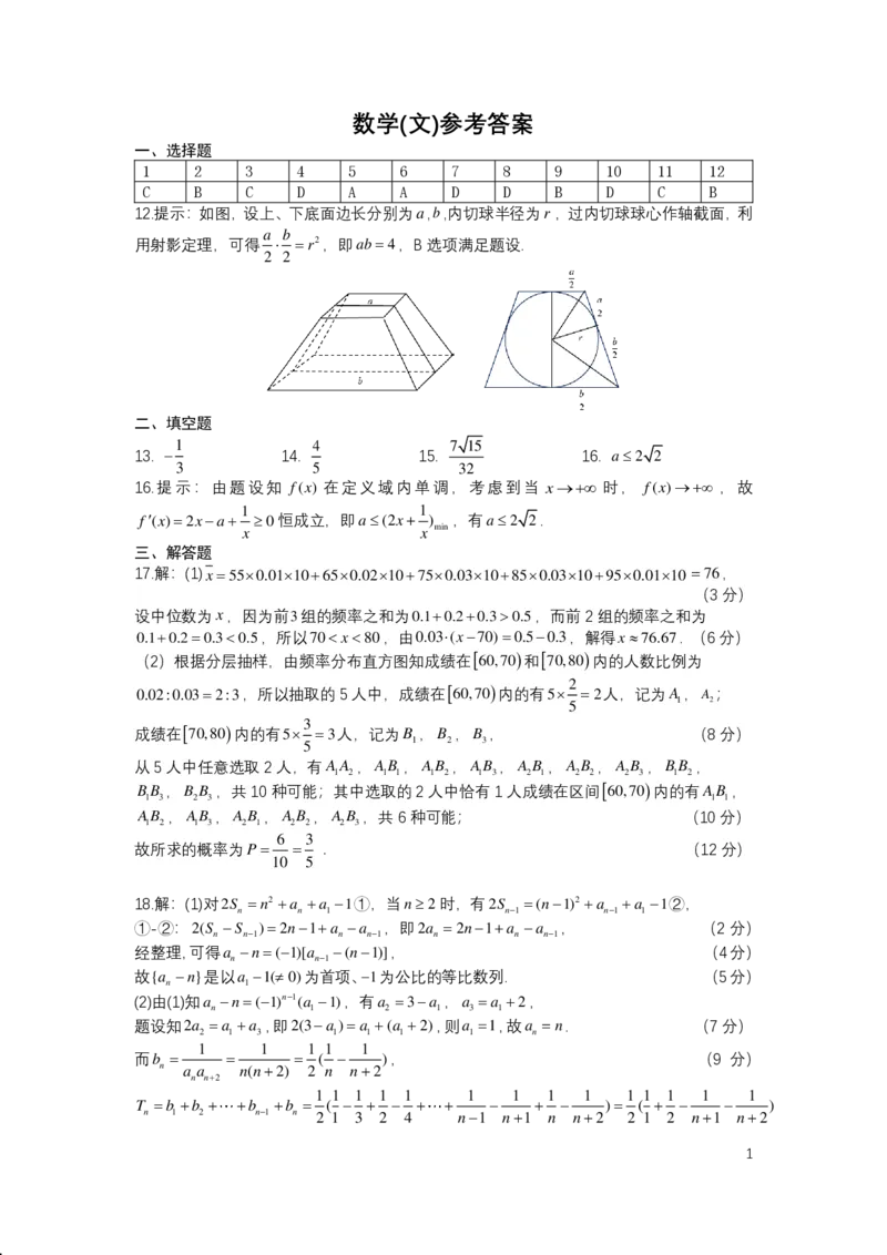 24届高三文科数学热身考试试卷答案_2024年6月(1)_01按日期_01号_2024届四川省成都七中高三下学期热身考试_四川省成都市第七中学2024届高三下学期热身考试数学（文）试卷