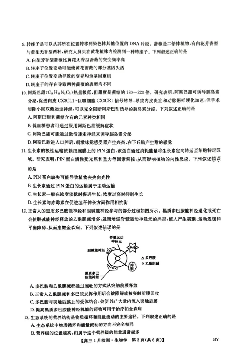 高三生物学考试(1)_2026年1月_260122甘肃省白银市普通高中改革与发展共同体2025-2026学年高三上学期1月期末联考