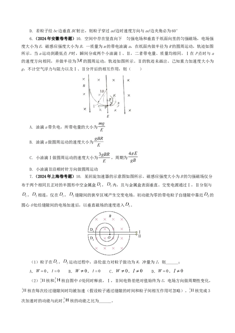 专题10磁场-2024年高考真题和模拟题物理分类汇编（学生卷）_近10年高考真题汇编（必刷）_十年（2014-2024）高考物理真题分项汇编（全国通用）
