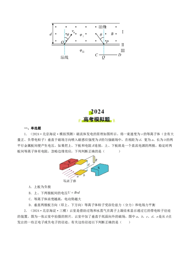 专题10磁场-2024年高考真题和模拟题物理分类汇编（学生卷）_近10年高考真题汇编（必刷）_十年（2014-2024）高考物理真题分项汇编（全国通用）