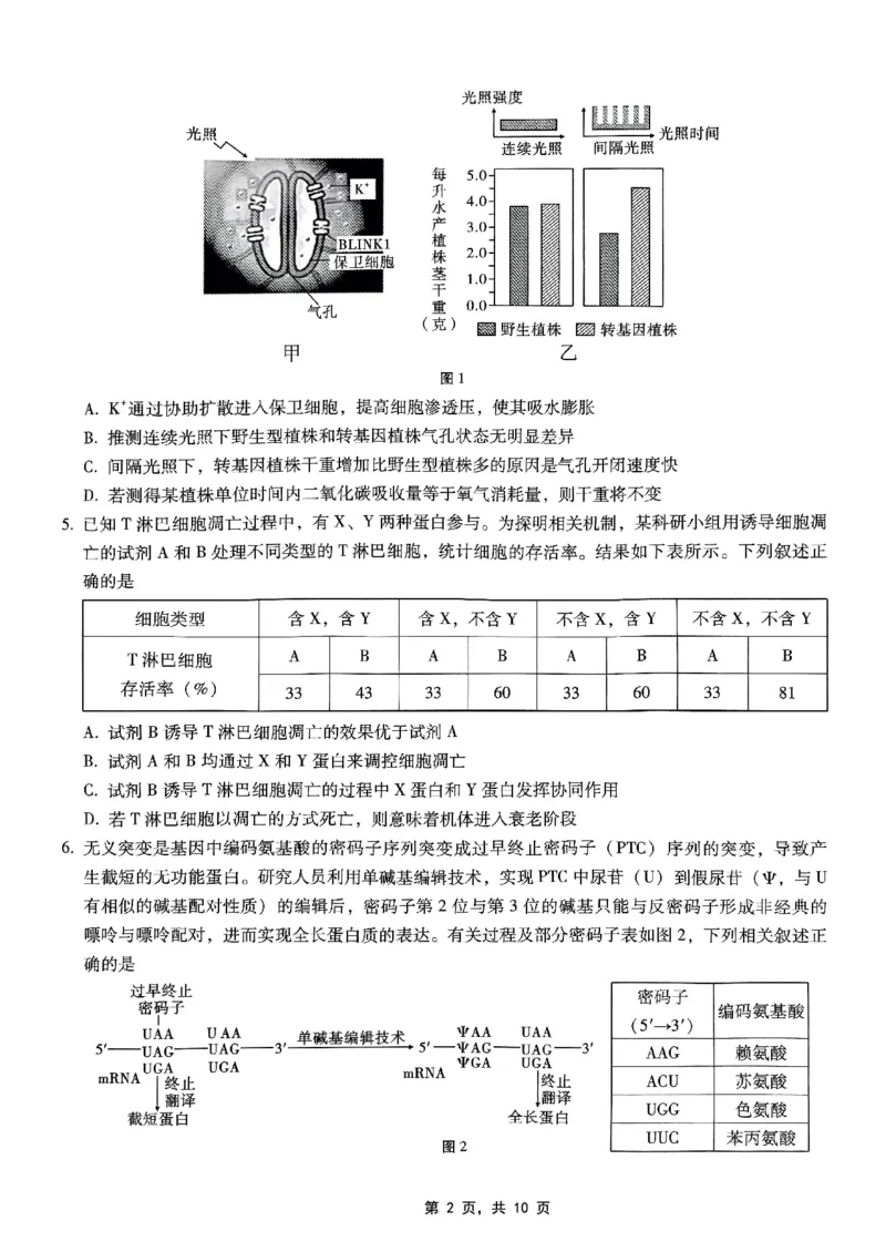 重庆市巴蜀中学2025届高考适应性月考卷（九）生物_2025年5月_250526重庆市巴蜀中学2025届高考适应性月考卷（九）（全科）