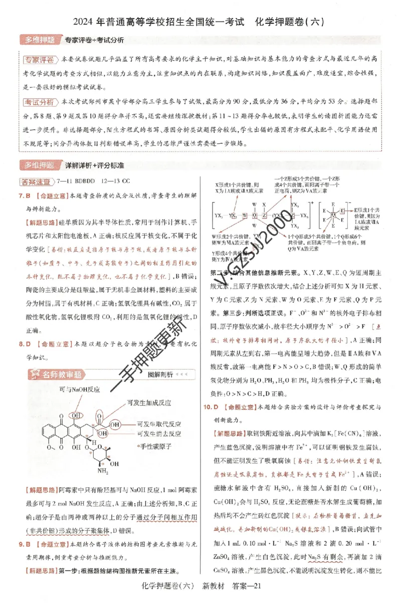 天星教育2024新教材高考最后一卷化学延边教育出版社六维解析册_2024高考押题卷_12024天星全系列_tx《金k卷&middot;最后一卷》（9科全）_新高考新教材